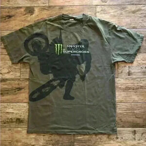 VTG Monster Supercross late 90s Y2K olive green short sleeve t-shirt best fits M